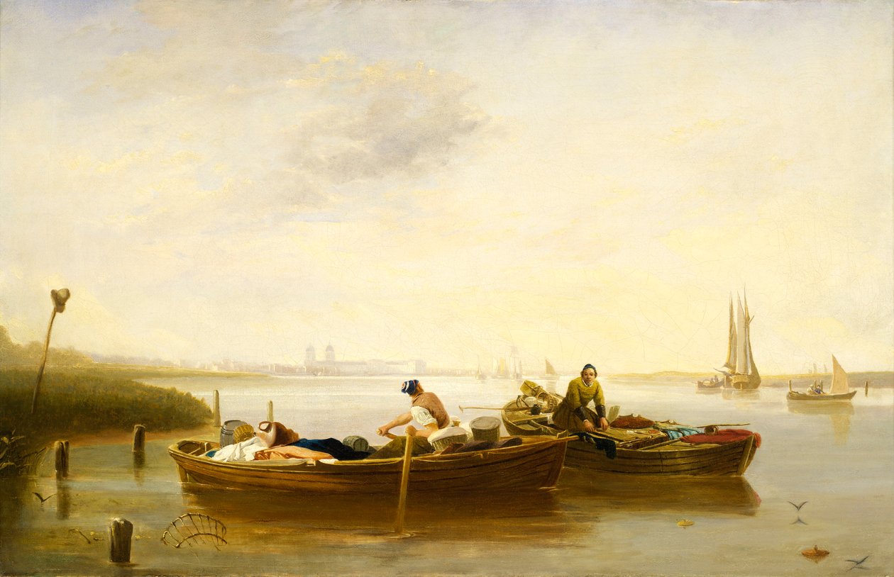 Greenwich Blackwall Reachista, noin 1830-40 (öljy kankaalle). tekijältä British School