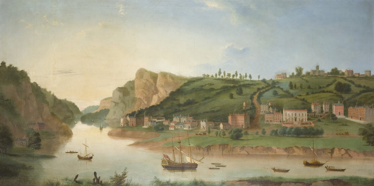 Hotwells, josta on näkymät Avon Gorgelle, n. 1730 (öljy kankaalle) tekijältä British School