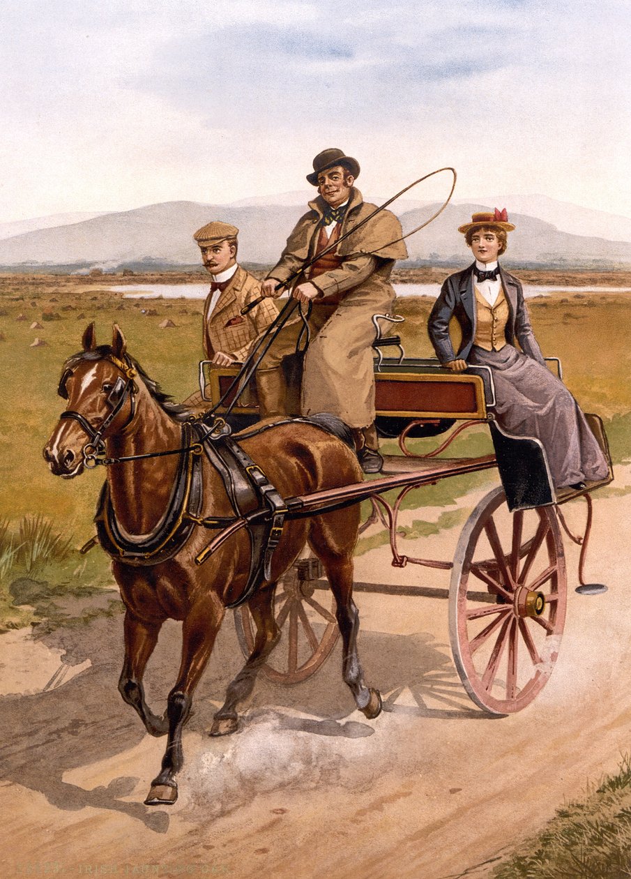 Irish Jaunting Car, n.1895 (väri litho) tekijältä British School