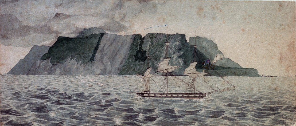 Tristan da Cunhan saari, noin 1825 (akvarelli). tekijältä British School