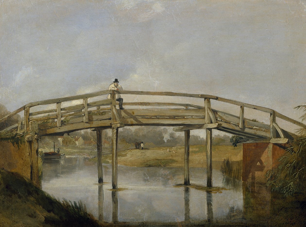 Maisema joen ja sillan kanssa, c. 1830 (öljy kankaalle) tekijältä British School