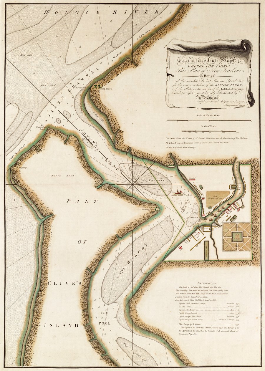 Hoogly-joen kartta, noin 1777 (kaiverrus). tekijältä British School