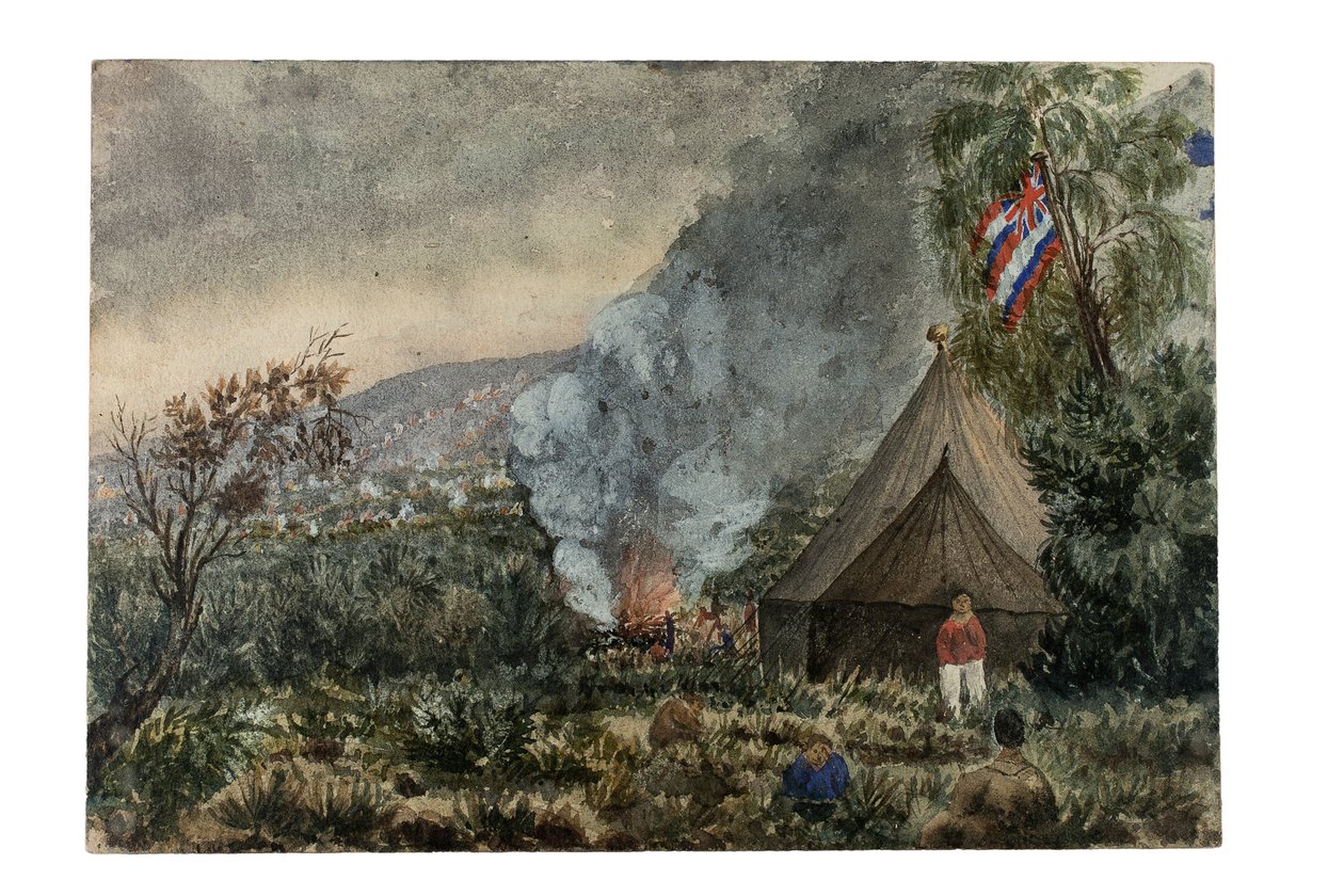 Mauna Kea tulivuori, Havaiji, maaliskuu 1859 (akvarelli paperille) tekijältä British School