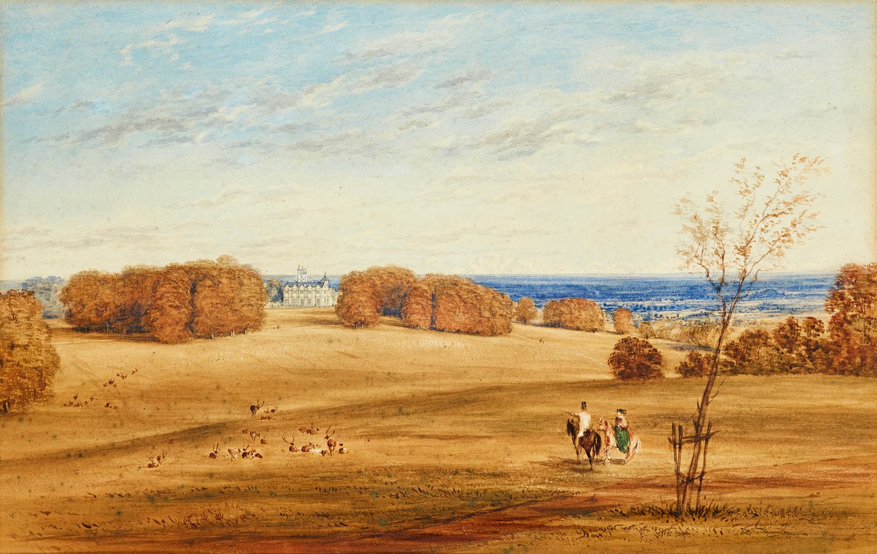 Prospect of Horsley Towers, Surrey (kynä ja muste ja akvarelli) tekijältä British School