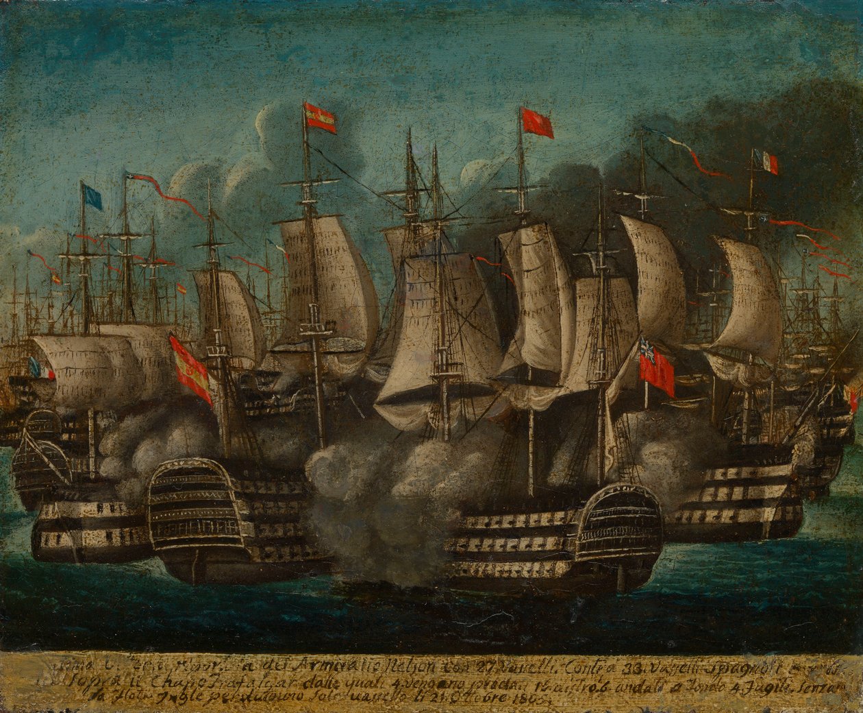 Trafalgarin taistelu 21. lokakuuta 1805", British School tekijältä British School