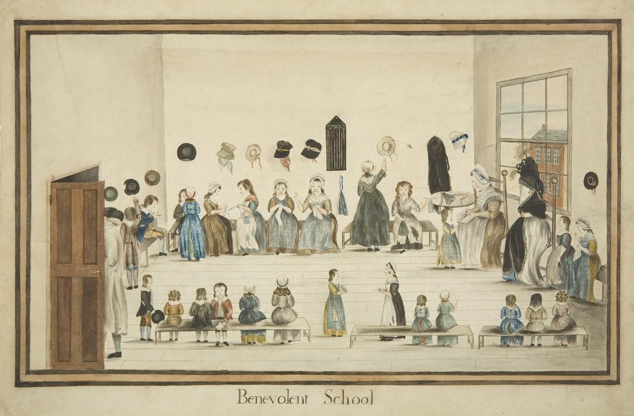 The Benevolent School, n. 1795 (akvarelli ja tussi paperille) tekijältä British School