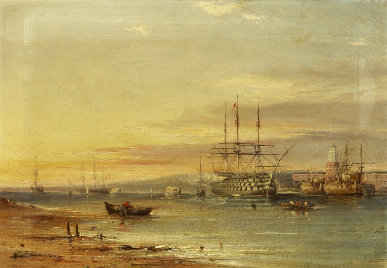 Näkymä Portsmouthin satamasta, jossa H.M.S. 
