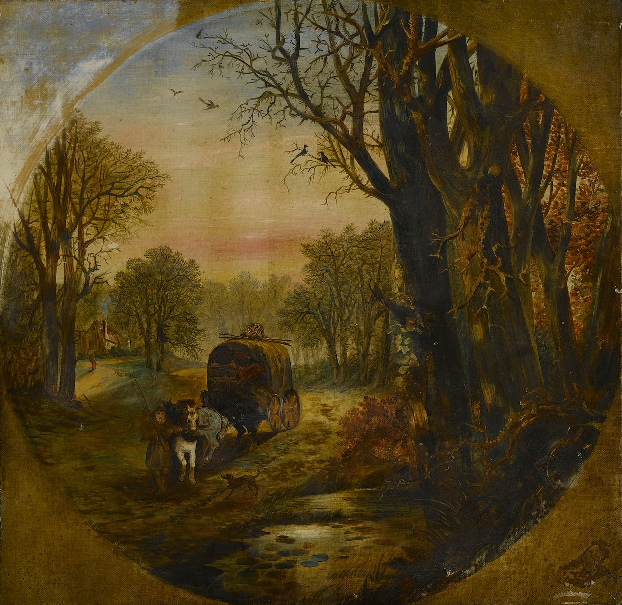 Metsäinen maisema vankkurin kanssa, 1800-luvun puoliväli (öljy kankaalle) tekijältä British School