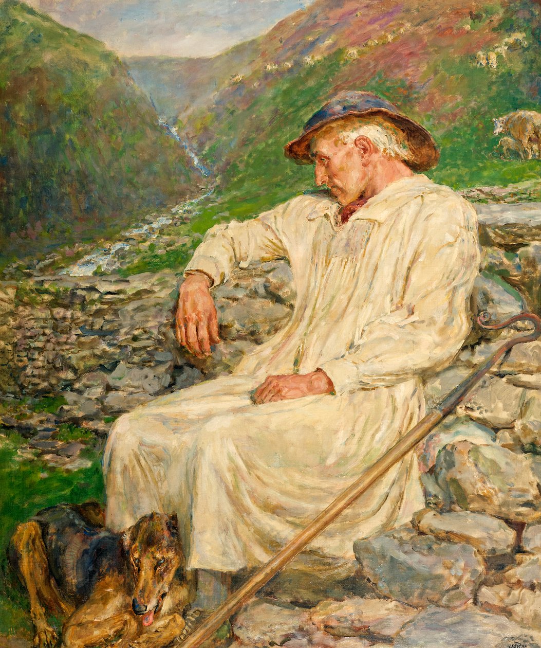 Michael ja keskeneräinen lammastarha, öljy kankaalle 1920 tekijältä Briton Riviere