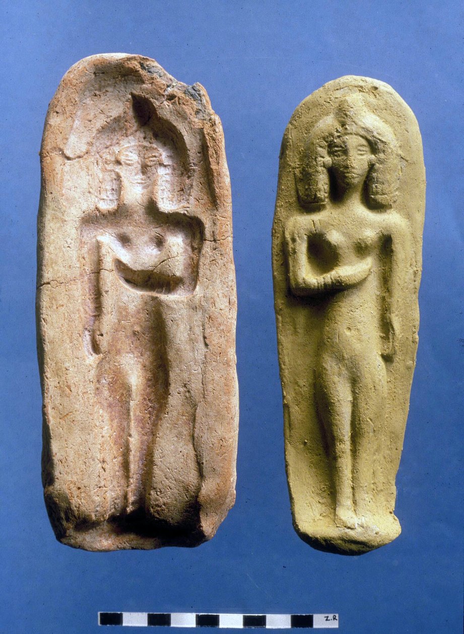 Hedelmällisyysjumalattaren hahmo ja muotti, josta se on valettu, noin 8.-7. vuosisadalla eKr. (savi) tekijältä Bronze Age