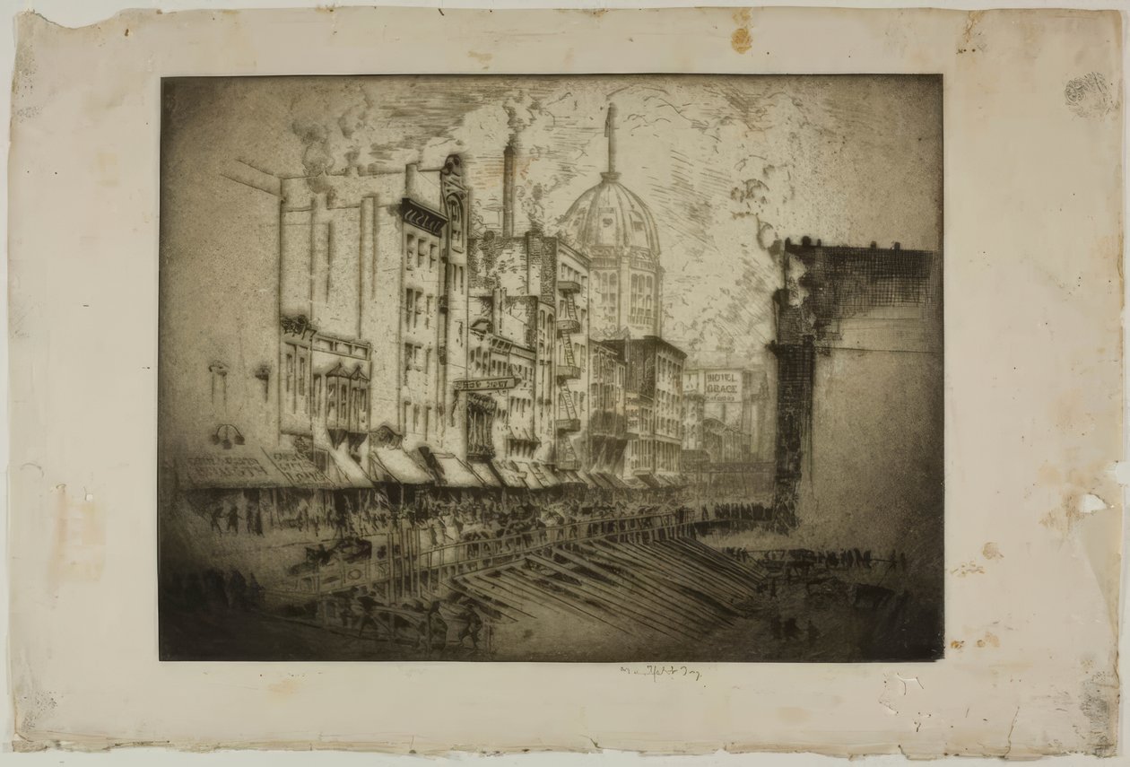 Chicago – Clark Street, Harrison Streetin kulma tekijältä Bror Julius Olsson Nordfeldt