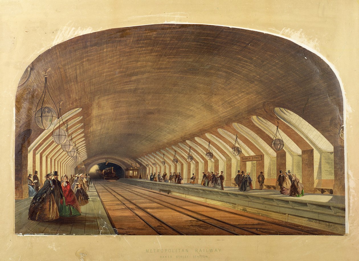 Metropolitan Railway, Baker Streetin asema, kromolitografia tekijältä Brothers Kell