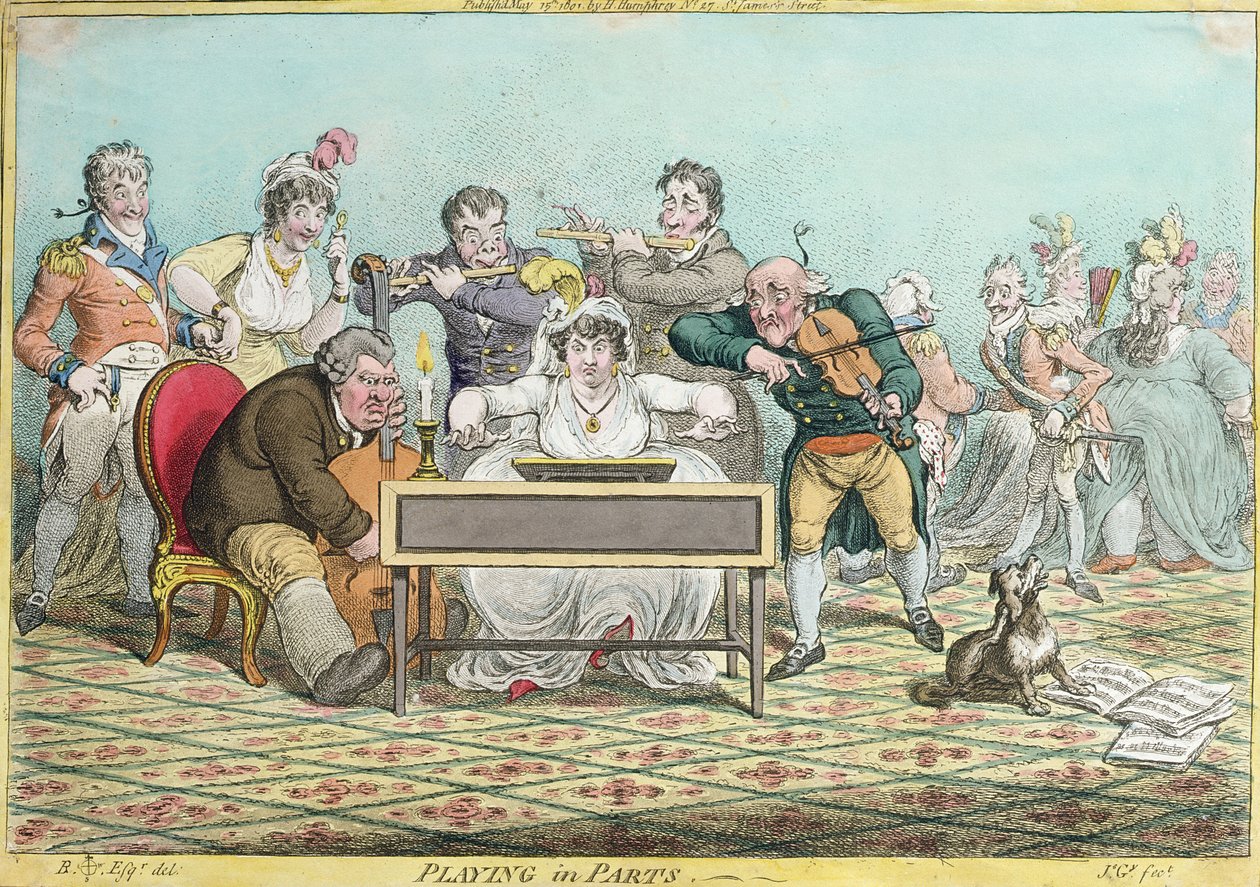 Playing in Parts, kaivertanut James Gillray (1757-1815), julkaissut Hannah Humphrey vuonna 1801 (käsinvärinen etsaus) tekijältä Brownlow North