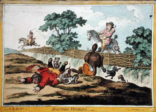 Hounds Finding, kaivertanut James Gillray (1756-1815), julkaissut Hannah Humphrey vuonna 1800 (käsinvärinen etsaus) (katso myös 191237) tekijältä Brownlow (after) North