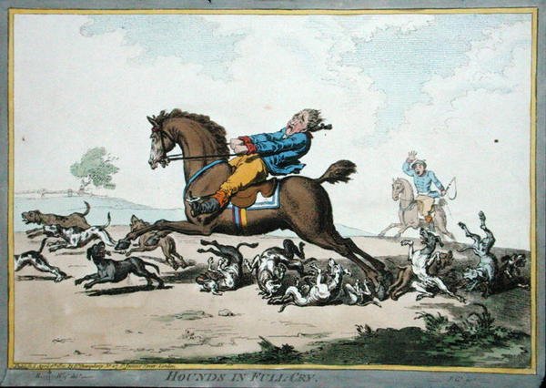 Hounds in Full Cry, kaivertanut James Gillray (1757-1815), julkaissut Hannah Humphrey vuonna 1800 (käsinvärinen etsaus) tekijältä Brownlow (after) North