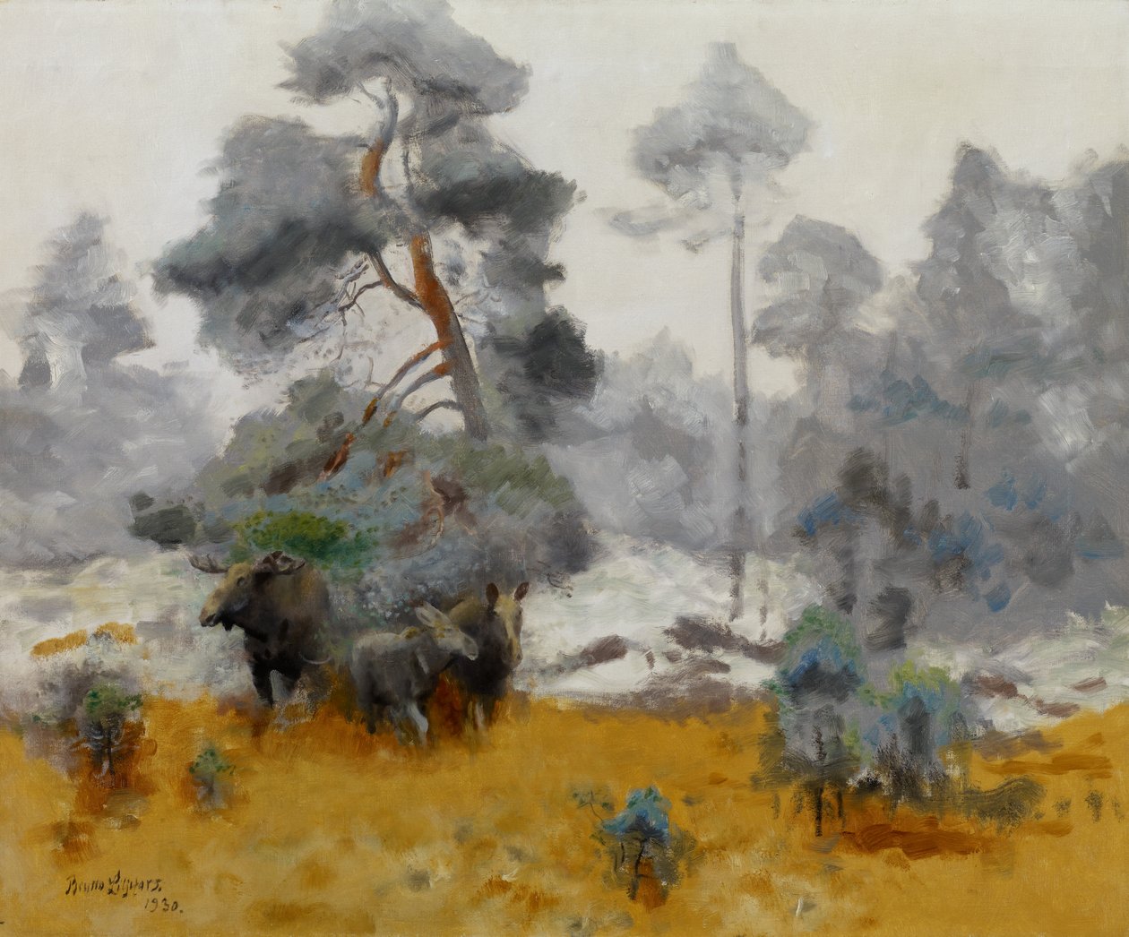 Hirviperhe astumassa raivaukselle, 1930 tekijältä Bruno Andreas Liljefors