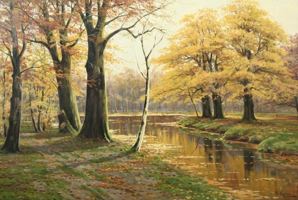 Herbstliche Waldlandschaft mit Gewassern tekijältä Bruno Moras