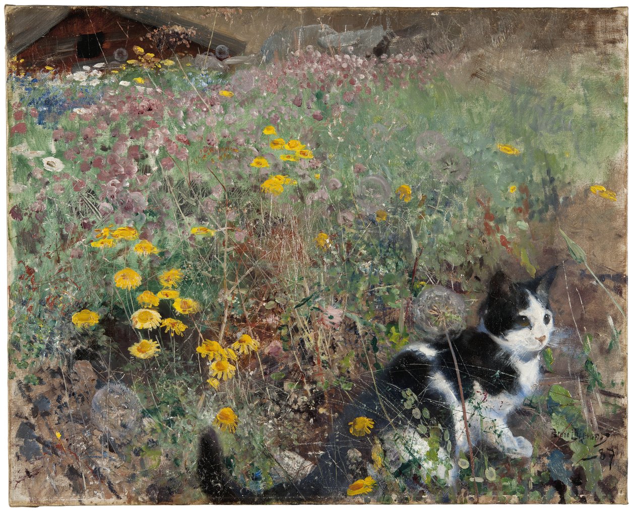 Kissa kukkaisella niityllä, 1887 tekijältä Bruno Andreas Liljefors