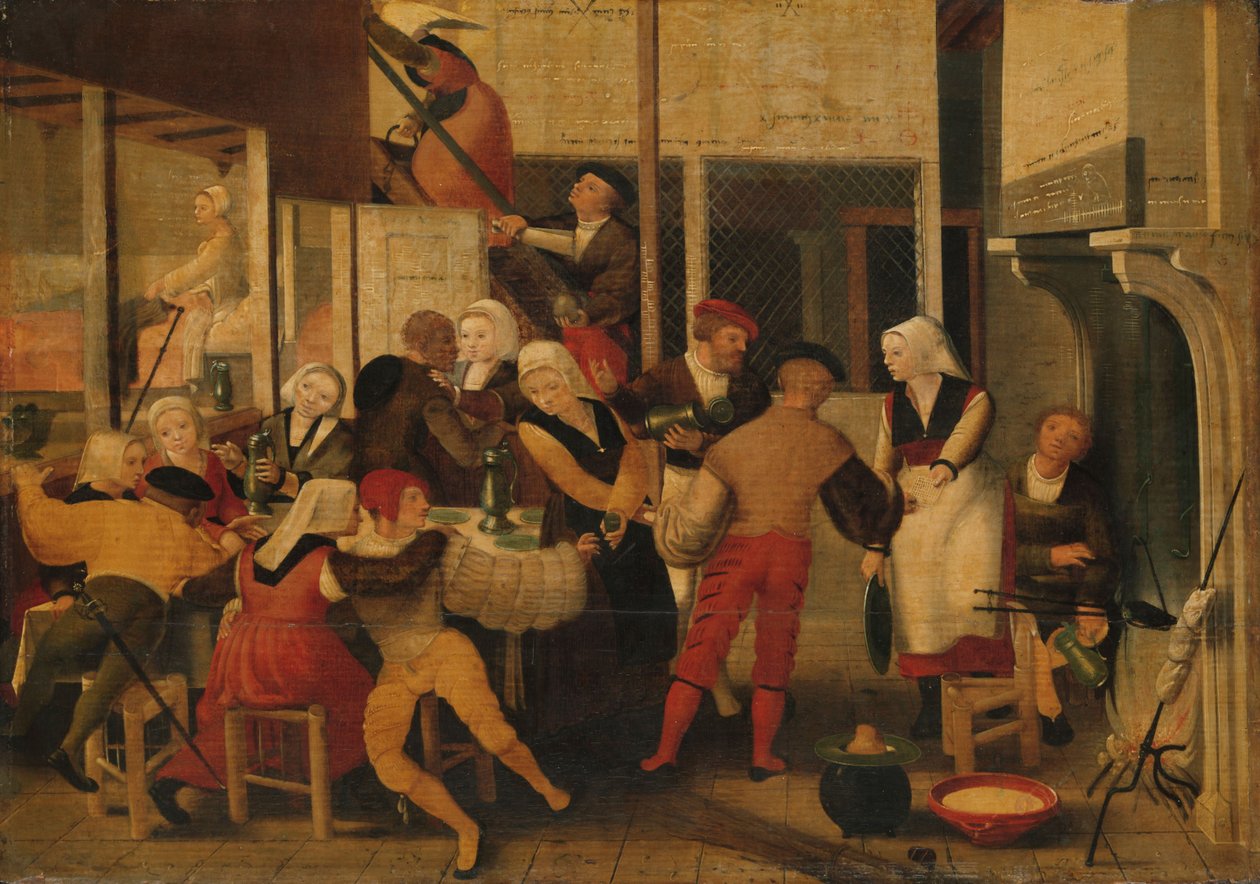 Juhlat bordellissa, n. 1540 (öljy paneelille) tekijältä Brunswick Monogrammist
