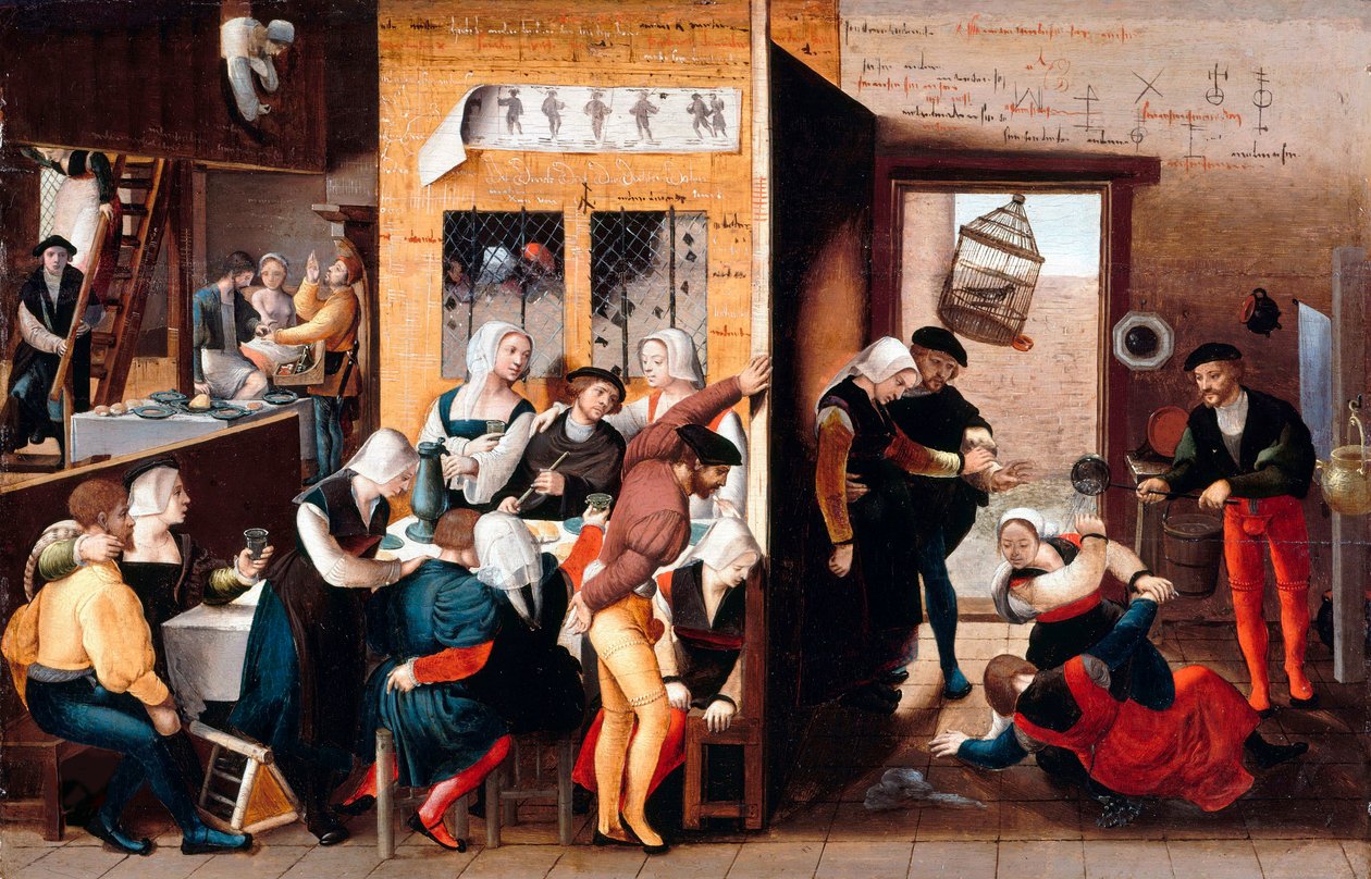 ""Kohta bordellin sisällä"" (Brotdel-kohtaus) Brunswickin monogrammistin maalaus (1500-noin 1542 tai 1550) 1537 - Öljy puulle Koko 29x45 cm Staatliche Museen, Berliini tekijältä Brunswick Monogrammist