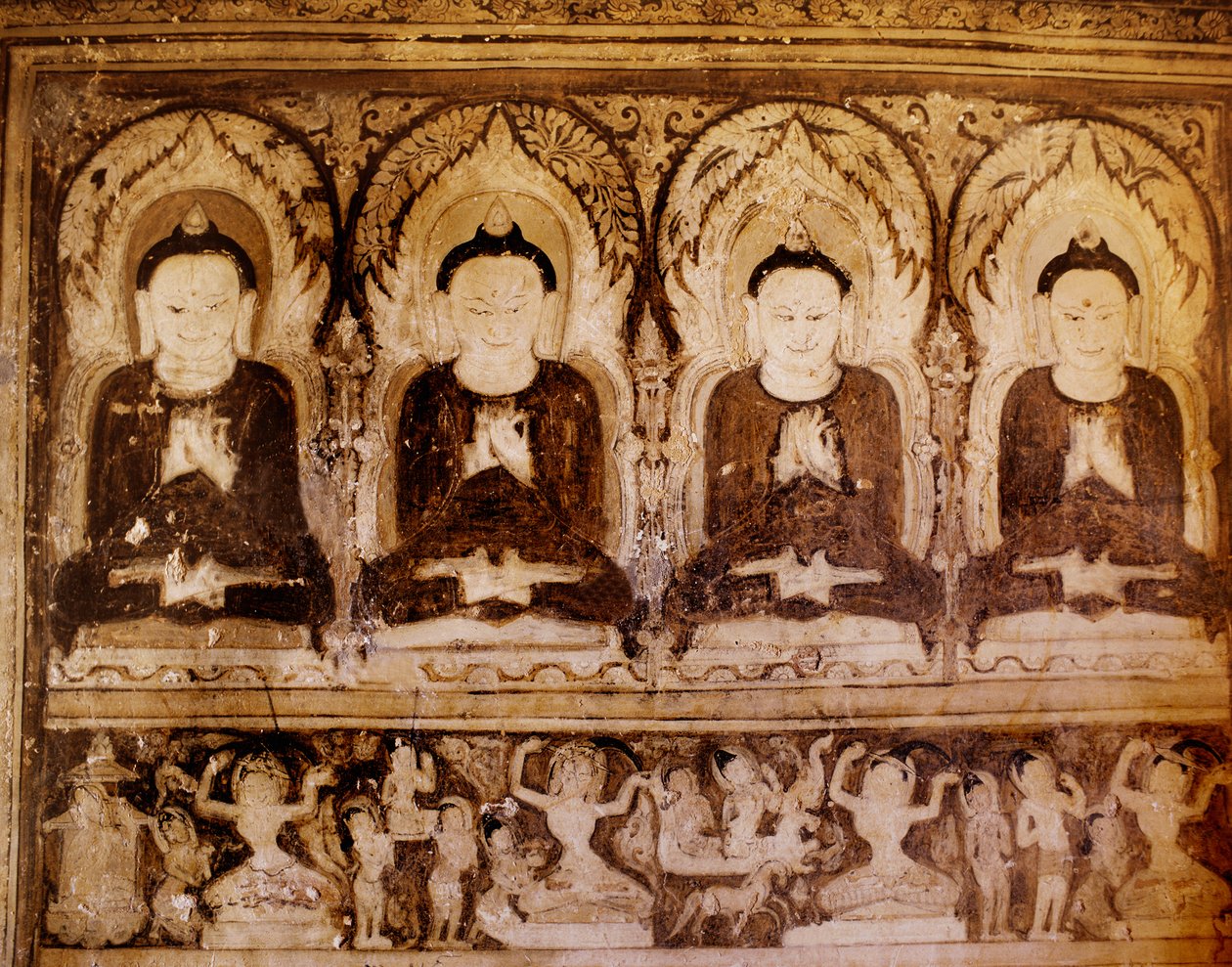 Neljä Buddhaa (seinämaalaus) tekijältä Burmese School