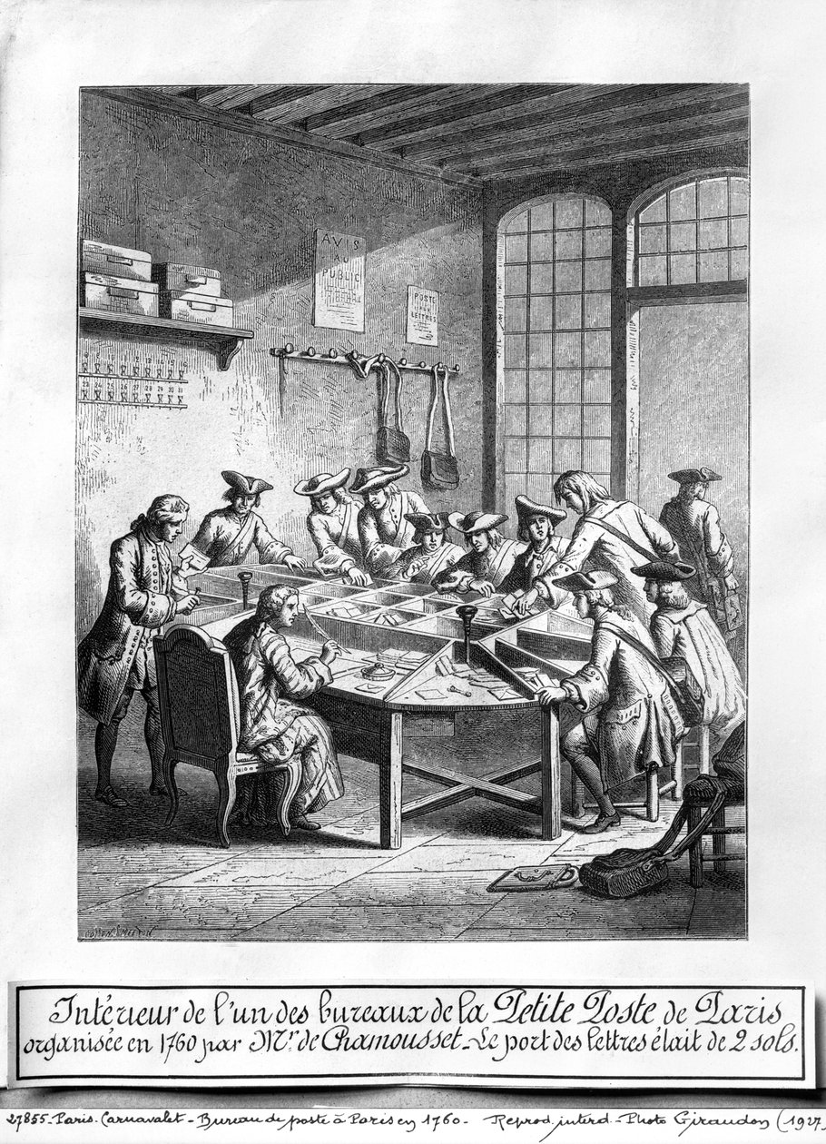 Pienen postitoimiston sisustus Pariisissa 1760 tekijältä Burn Smeeton