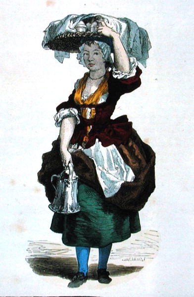Kermanmyyjä vuonna 1774 (värikaiverrus) tekijältä Burn (fl.1840 60) Smeeton