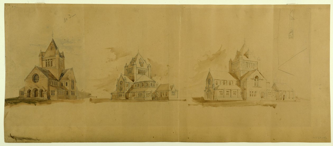 Pyhän Gabrielin kirkko, Chicago, Illinois, perspektiivipiirroksia tekijältä Burnham and Root