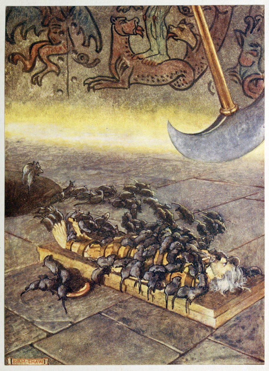 "He kuhisivat minua jatkuvasti kerääntyneinä kasoina." Selected Tales of Mystery -pubista. 1909 (väri litho) tekijältä Byam Shaw