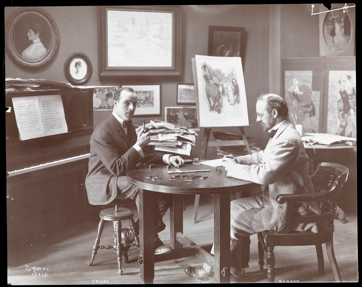 Michel Jacobs ja Benson soittamassa dominoa, 1907 (hopeagelatiiniprintti) tekijältä Byron Company
