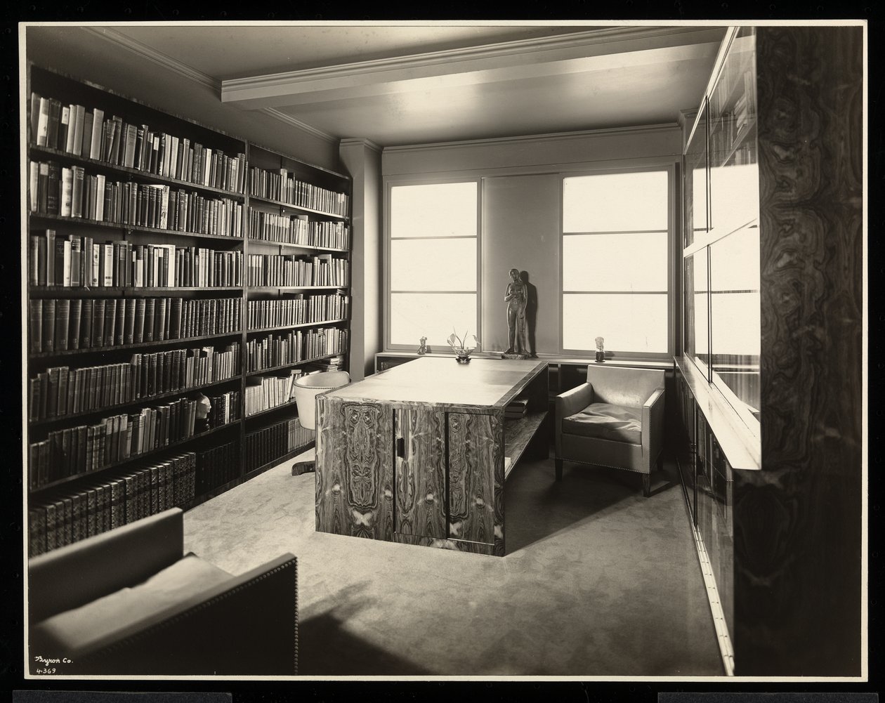 Kirjasto herra John A. Dunbarin kodissa, 50 East 77th Street, New York, 1931 (hopeagelatiiniprintti) tekijältä Byron Company
