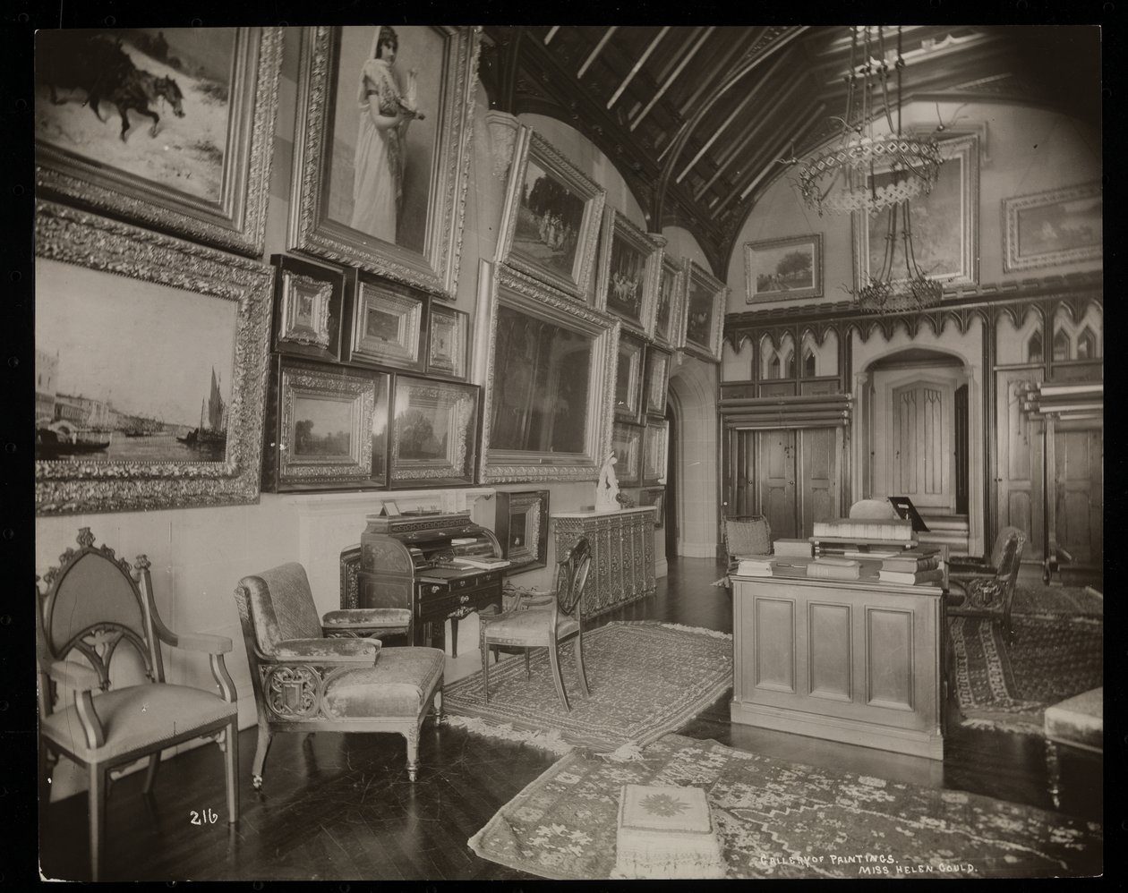 Helen Gouldin kartanon taidegalleria (myöhäinen Jay Gouldin asuinpaikka) Tarrytownissa, New Yorkissa, 1893-94 (hopeagelatiiniprintti) tekijältä Byron Company