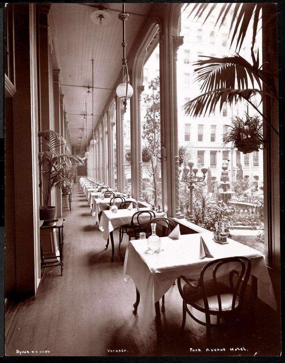 Park Avenue -hotellin veranta, 1901 tai 1902 (hopeagelatiiniprintti) tekijältä Byron Company