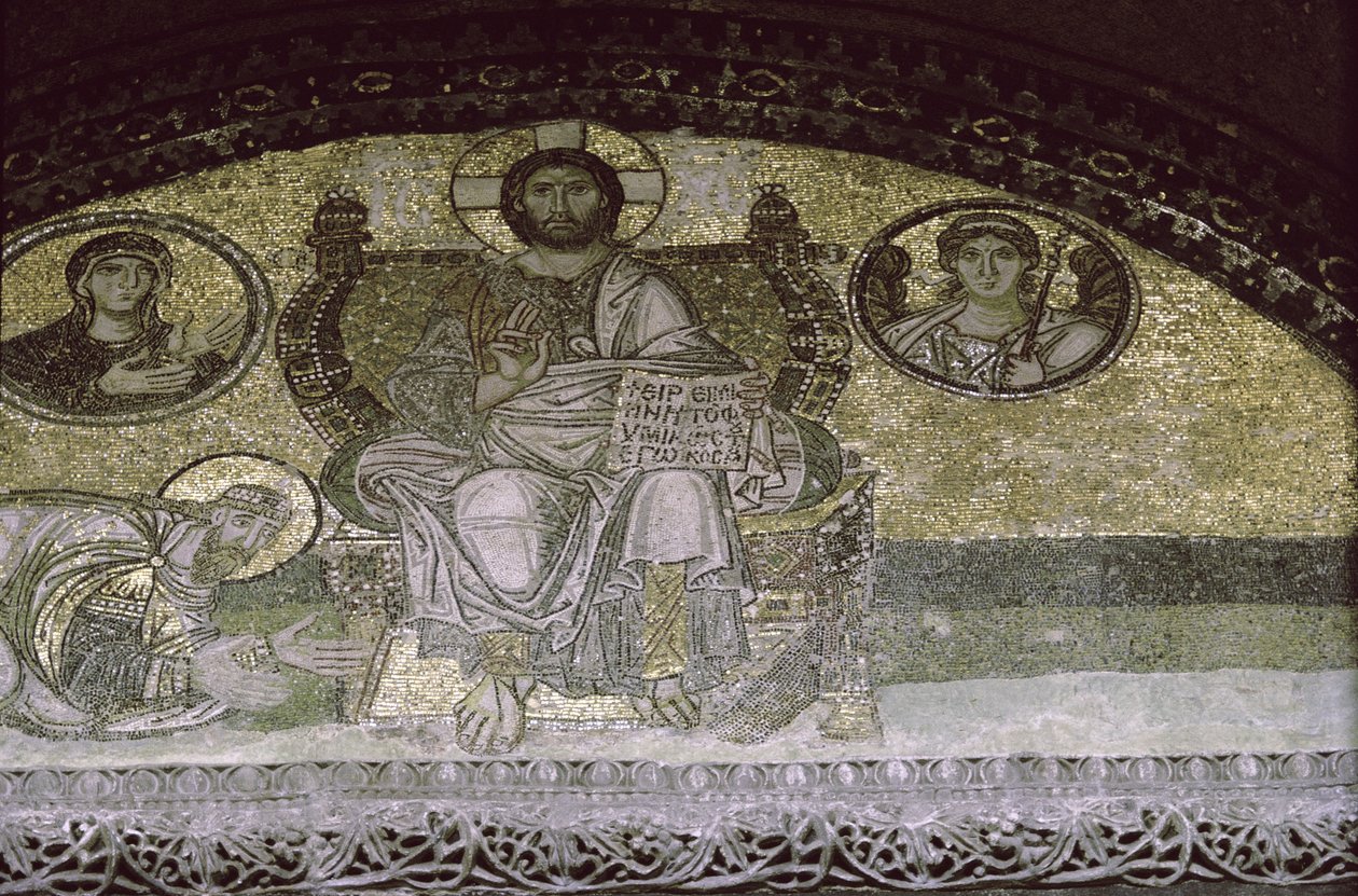 Keisari Leo Viisas polvistuu Pantokraattorin Kristuksen edessä (mosaiikki) tekijältä Byzantine