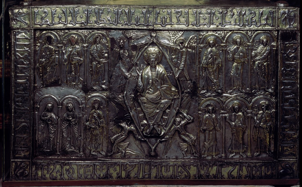 Arca Santan etuosa, jossa on Sudarium Christi, säilytetty Camara Santassa (hopea) tekijältä Byzantine