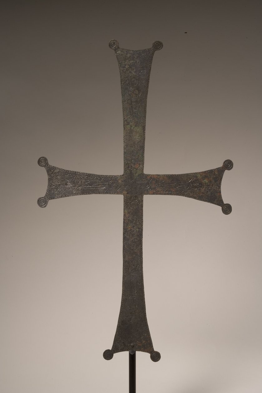 Kulkuristi, jossa kaiverrettu kaiverrus, 10.-1100-luku jKr (pronssi) (katso myös 247952) tekijältä Byzantine