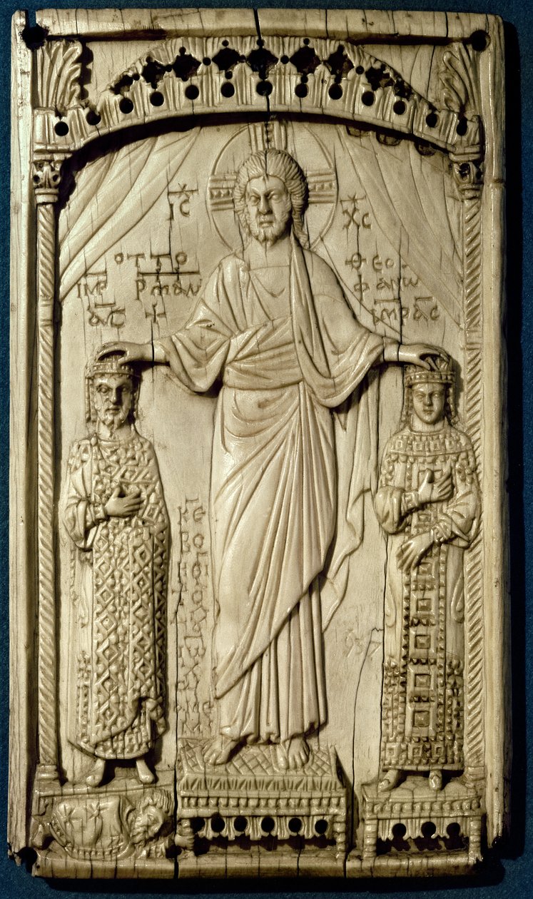Otto II:n (955-983) ja Theophranon (958-991) kruunaus laattasidosta, n. 982-983 tekijältä Byzantine