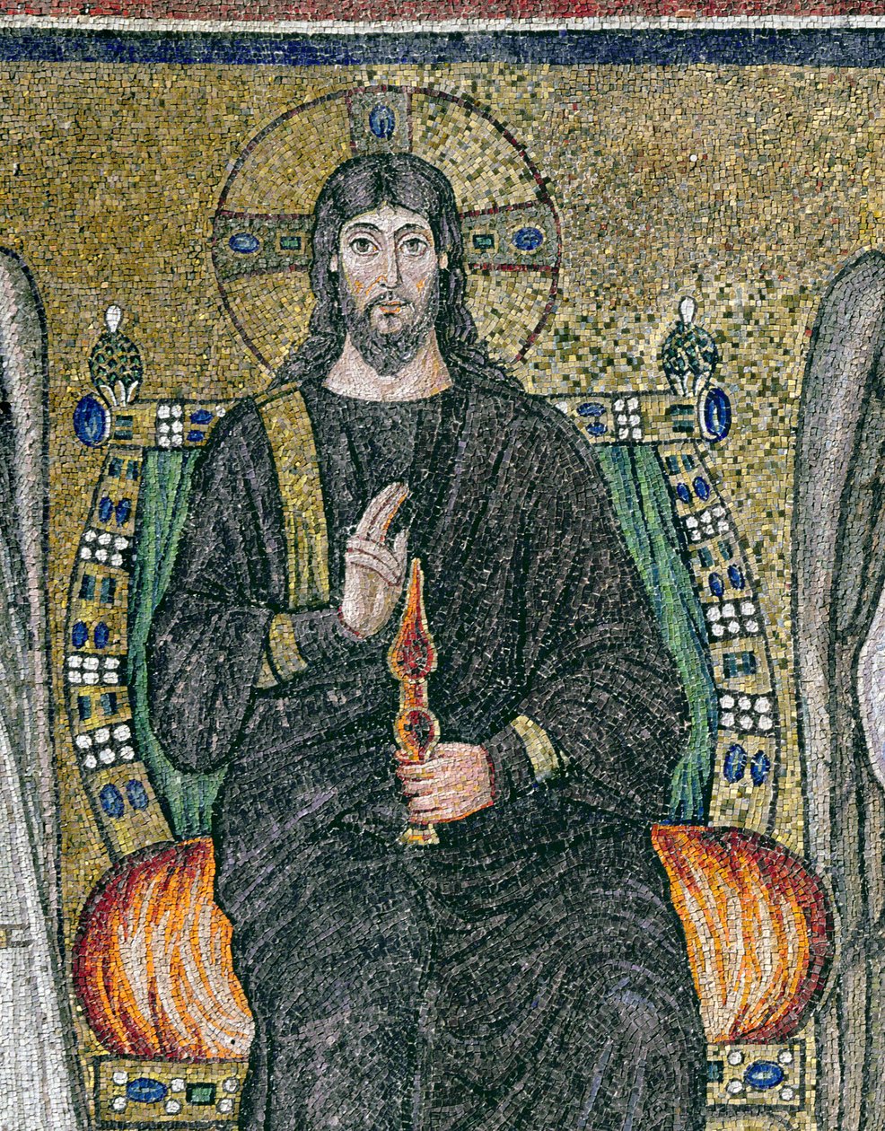 Kristus valtaistuimelle enkelien kanssa (mosaiikki) (yksityiskohta 344548) tekijältä Byzantine School