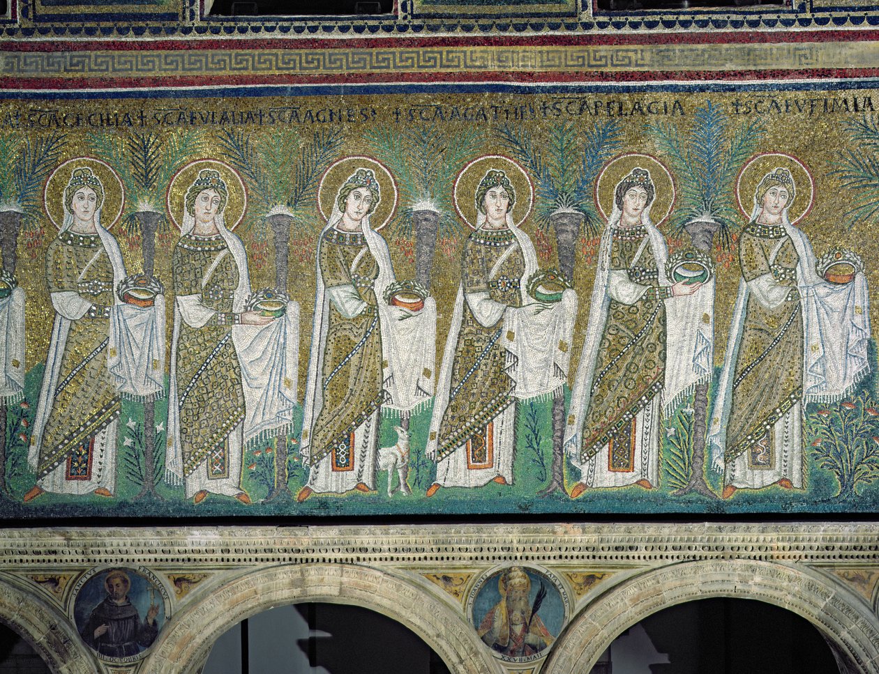 Neitsytmarttyyrien ryhmä (mosaiikki) tekijältä Byzantine School