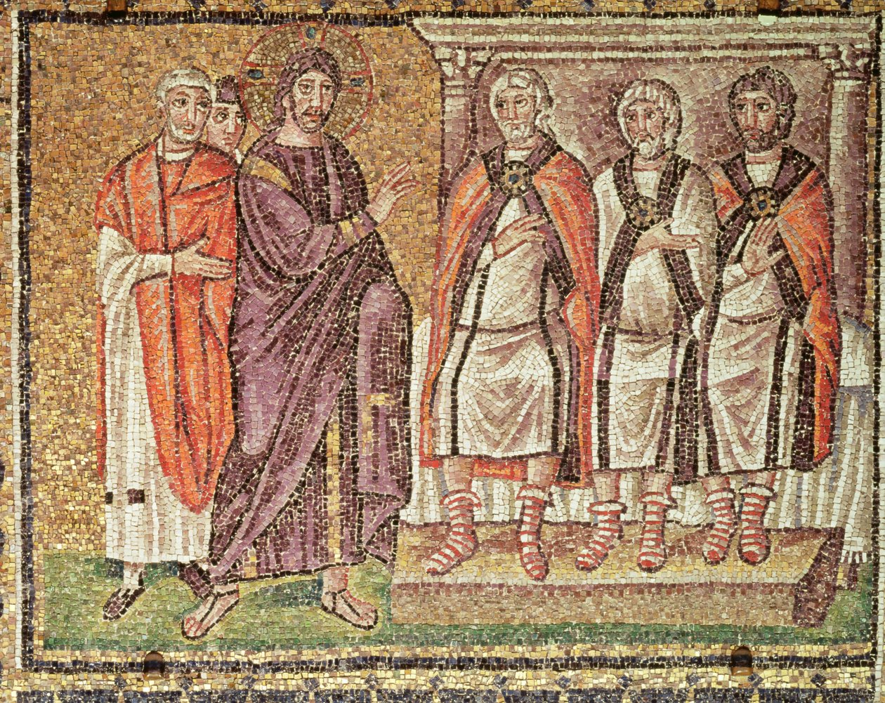 Jeesus ennen Kaiphusta, kohtauksia Kristuksen elämästä (mosaiikki) tekijältä Byzantine School