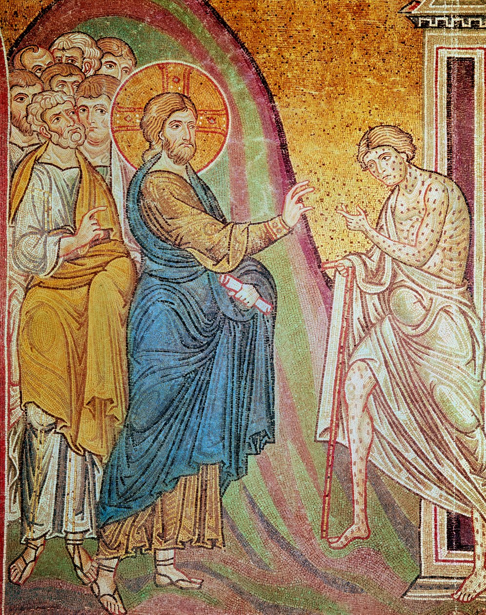 Jeesus parantaa spitaalista (mosaiikki) tekijältä Byzantine School