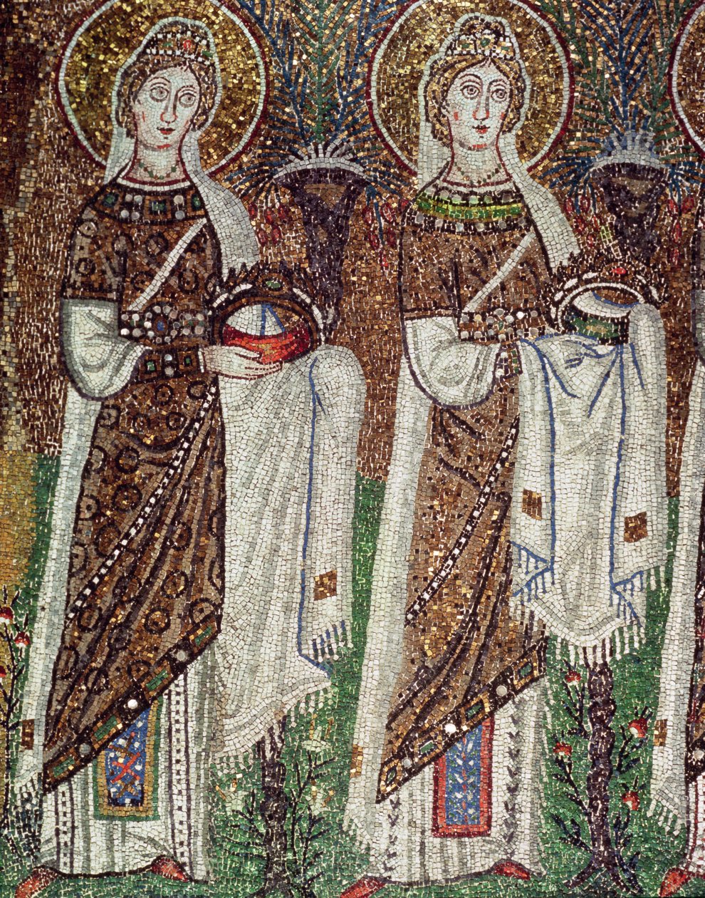 Neitsytmarttyyrien kulkue, 527-99 (mosaiikki) (yksityiskohta numerosta 58073) tekijältä Byzantine School