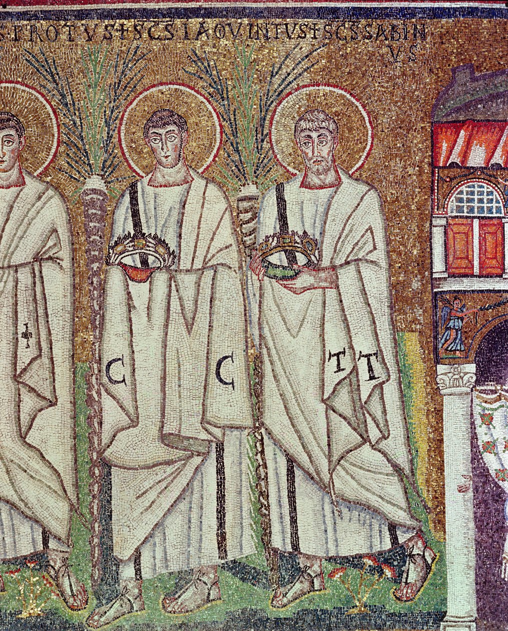 Marttyyrien kulkue, 527-99 (mosaiikki) (yksityiskohta numerosta 58071) tekijältä Byzantine School