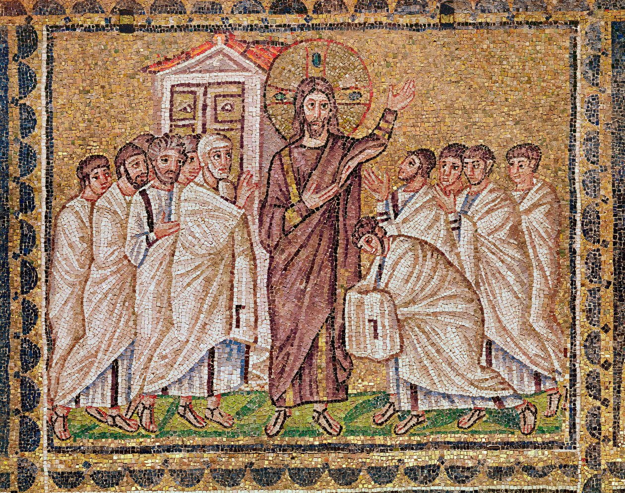Pyhän Tuomaan uskomattomuus, kohtauksista Kristuksen elämästä (mosaiikki) tekijältä Byzantine School
