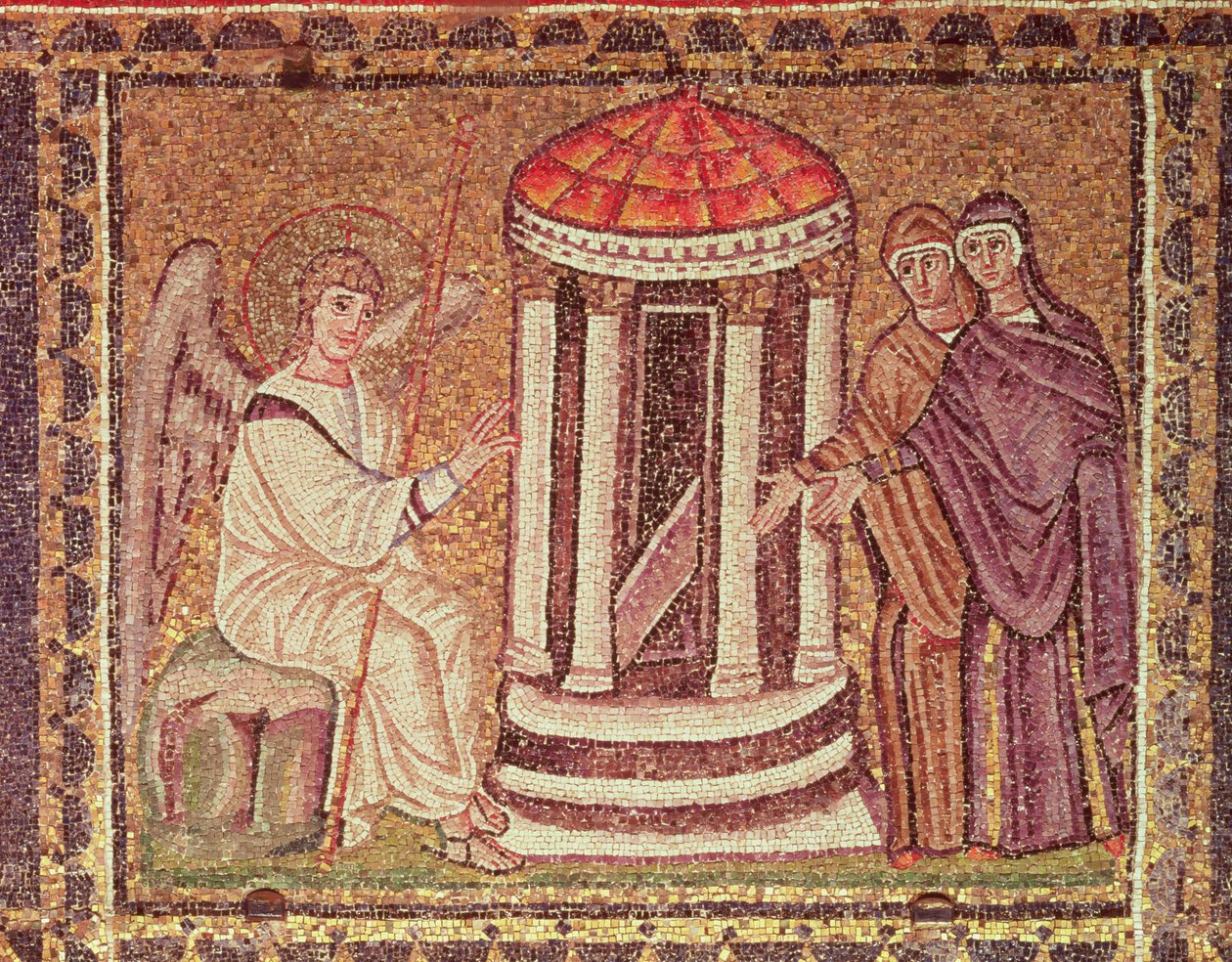 Mariat haudalla, kohtauksia Kristuksen elämästä (mosaiikki) tekijältä Byzantine School