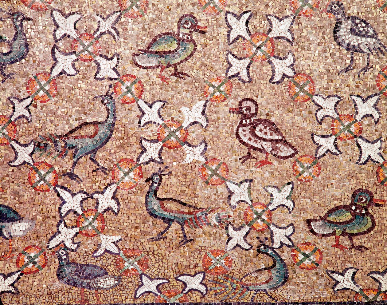 Linnut (yksityiskohta mosaiikista, 5. vuosisata) tekijältä Byzantine