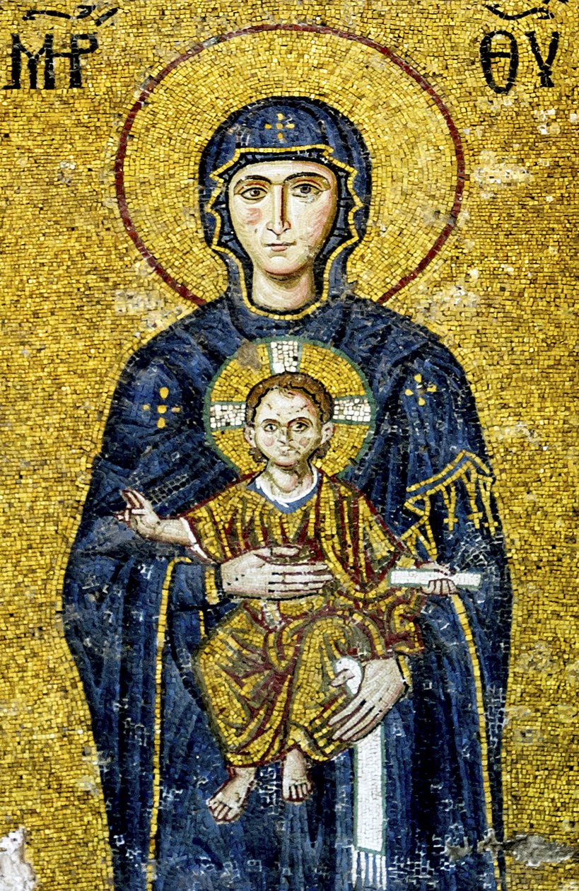 Comnenus-mosaiikki, joka kuvaa Madonnaa ja lasta, Hagia Sofia, Turkki. (Mosaiikki) tekijältä Byzantine
