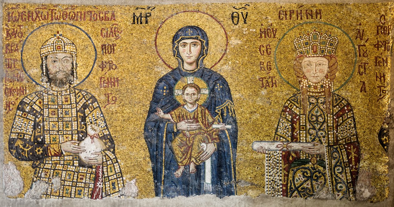Comnenus-mosaiikki, joka kuvaa Madonnaa ja lasta, Hagia Sofia, Turkki. (Mosaiikki) tekijältä Byzantine