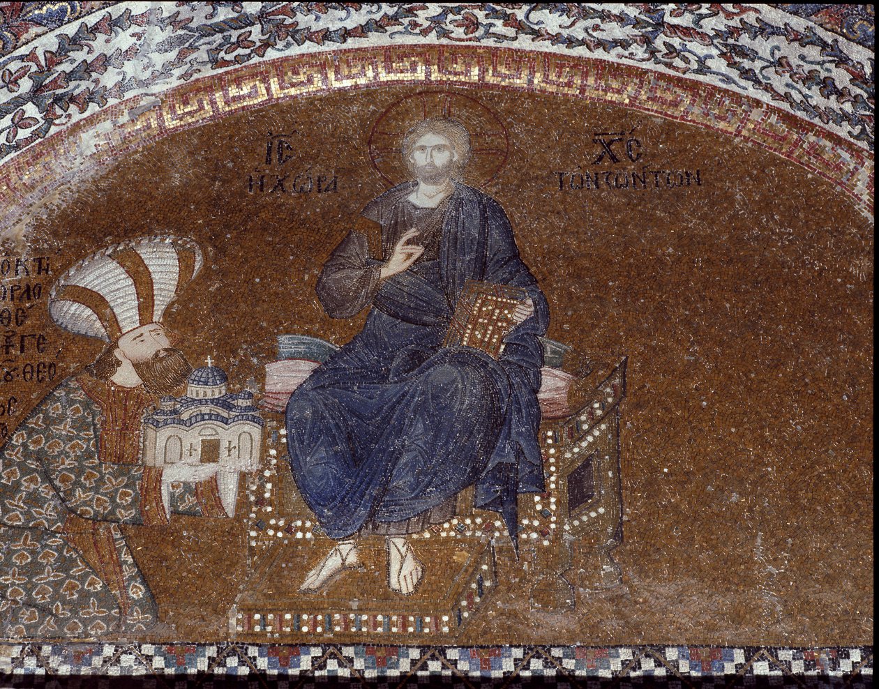 Lahjoittaja Theodore Metochites esittelee kirkkonsa Kristukselle (Mosaiikki 1310-1320) tekijältä Byzantine