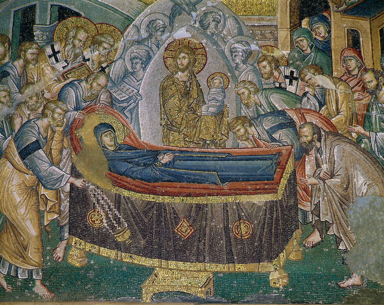 Dormition (Marian kuolema), fresko Kariye Camiissa (st Sauveur Choran kirkossa, Istanbul, Turkki (fresko) tekijältä Byzantine